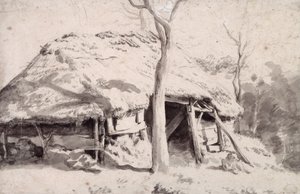 森の羊小屋 (チョークとウォッシュ)