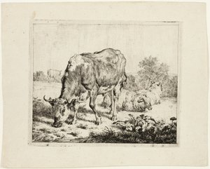 牛の放牧と 3 匹の羊 作： Adriaen van de Velde