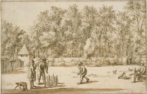 九柱戯をする三人の男 作： Adriaen van de Velde