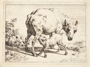 羊と 2 頭の子羊 作： Adriaen van de Velde