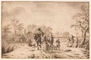 旅人と渡し船のいる秋の風景 作： Adriaen van de Velde
