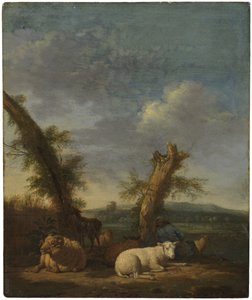 羊と眠る羊飼いのいる風景 作： Adriaen van de Velde