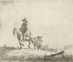 未舗装の道路で牛とライダーと牧夫、1653年 作： Adriaen van de Velde
