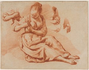 ノミを探している着席女性c。 1671年。 作： Adriaen van de Velde