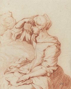 手を座った女性（ブラシとチョークの描画） 作： Adriaen van de Velde
