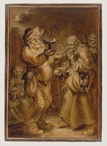 老女と男の道徳的シーン 作： Adriaen van de Venne