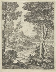 尖塔のある風景 羊飼いのいる風景（シリーズタイトル） 作： Adriaen van der Kabel