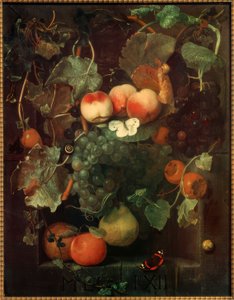 蝶とカタツムリが 1 つに果物のある静物 作： Adriaen van der Spelt