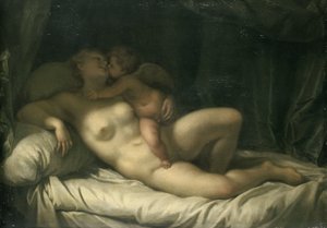 ヴィーナスにキスするアモール 作： Adriaen van der Werff (manner of)
