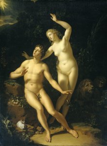 神はアダムとエバに責任を負わせる 作： Adriaen van der Werff