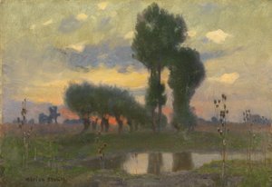 平野の夕べ（船内の油） 作： Adrian Scott Stokes