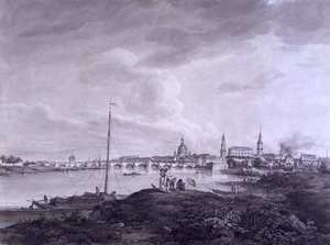 ドレスデンの眺め」 1788年頃 紙に黒鉛の上に水墨画 作： Adrian Zingg