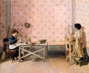 アラバスターで働く子供たち アドリアーノ・チェチオーニ（1836-1886）作 油彩・カンヴァス 39.5x47.5cm