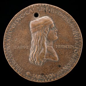 アラゴンのフェルディナンド 2 世は 1496 年に死亡し、カプア公およびナポリ王は 1495 年 [obv]、1494 年またはそれ以前に死亡した。 作： Adriano Fiorentino