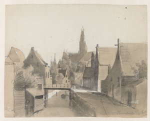 ハールレムの運河の眺め、聖バーフを背景に Haarlem (オブジェクトのタイトル) 作： Adrianus Eversen