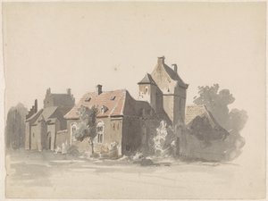 町門(?)のある民家群の風景 作： Adrianus Eversen