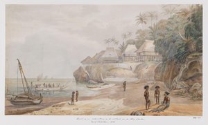 モルッカ諸島南東部、アルー諸島、ワーカイの東海岸からの入植地の眺め 作： Adrianus Johannes Bik