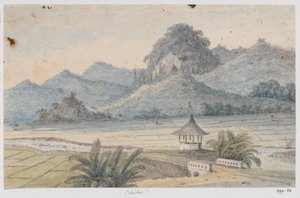 橋とパビリオン、ウェストジャワのシボダスの風景 作： Adrianus Johannes Bik