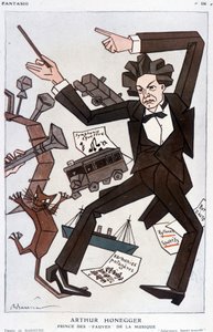 スイスの作曲家、アルトゥール・オネゲルの漫画（1892-1955年） - バレールの漫画（1930年1月1日付「ファンタジオ」掲載 作： Adrien Barrere