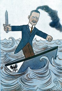 ヴィルヘルム・クーノ（1876-1933）による漫画。海洋問題を担当するドイツの政治家。アドリアン・バレール（1877-1931）による『Fantasio』からのデッサン。 作： Adrien Barrere