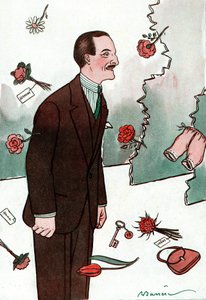 フランスのコメディアン、ヴィクトル・ブーシェ（1877-1942）を描いた漫画 - 『Fantasio』よりアドリアン・バール（1877-1931）のデッサン。 作： Adrien Barrere