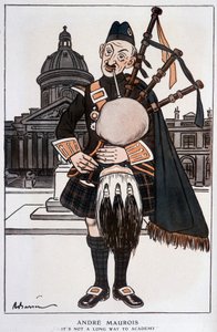 フランスの小説家、エッセイスト、歴史家であるアンドレ・モーロワ（エミール・ヘルツォークのペンネーム）によるアカデミアンでの漫画（1885-1967年）-1929年4月15日の「ファンタジオ」に掲載されたBarrèreによるもの。 作： Adrien Barrere