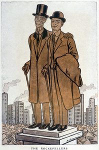 ロックフェラー家の先輩と後輩、アメリカ人のクレサス - Adrien Barrere (1877-1931)による1930年3月1日の "Fantasio "でのイラスト 作： Adrien Barrere