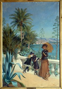 モンテカルロのテラス。アドリアン・マリー（1848-1891）の絵画 作： Adrien Emmanuel Marie