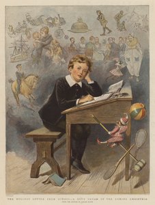 学校からの休日の手紙、これからのクリスマスの少年の夢（chromolitho）
