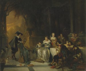 法廷で詩を読むジョン・ドライデン（1869年 作： Adrien Ferdinand de Braekeleer