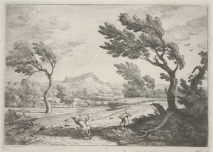 強風の中の旅行者のいる風景、1753年頃（エッチング） 作： Adrien Manglard