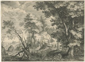 木橋のある森の風景 チロルの山の風景（連載タイトル） 作： Egidius  Sadeler (II)