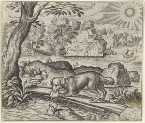 犬の寓話と彼の反射 作： Egidius  Sadeler (II)