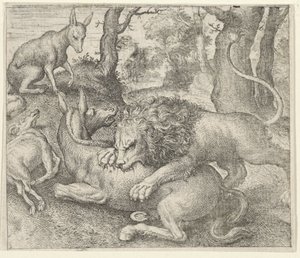 ライオンとキツネの寓話 作： Egidius  Sadeler (II)