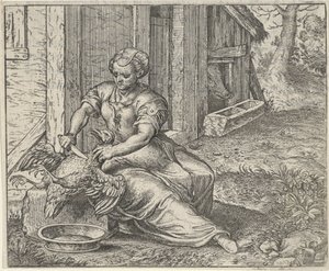女と鶏の寓話 作： Egidius  Sadeler (II)