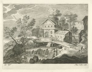 橋の近くの旅館といくつかの家 チロルの風景（連載タイトル） 作： Egidius  Sadeler (II)