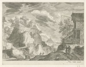 旅館と家屋のある岩の多い風景 チロルの山の風景（連載タイトル） 作： Egidius  Sadeler (II)