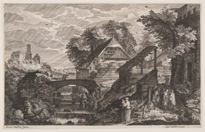 川の右岸の農家（『ボヘミアの8つの風景』より 作： Aegidius Sadeler II