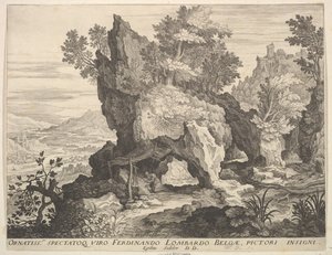 聖ジェロームの岩の多い風景。 作： Aegidius Sadeler II