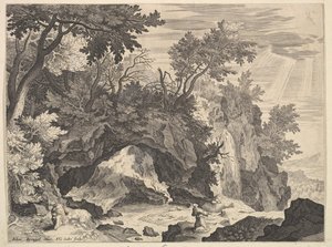 聖フランシスの非難を伴う岩の多い風景.nd 作： Aegidius Sadeler II