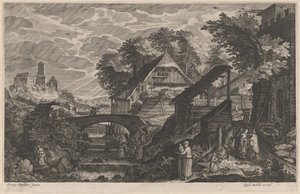 都市を超えた川沿いの農家 作： Aegidius Sadeler II after Pieter Stevens