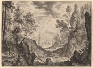 滝のある森のシーン 作： Aegidius Sadeler II after Roelandt Savery