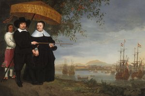 VOCシニア商人と妻と奴隷の使用人 作： Aelbert Cuyp (circle of)