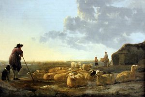 ドイツ語：Schafherde auf der Weide 牧場の羊の群れ 作： アエルバート・カイプ
