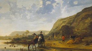 ライダーのいる川の風景、1655 作： Aelbert Cuyp