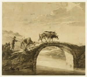 橋の上の3頭の牛（Lugt 16） 作： Aelbert Cuyp
