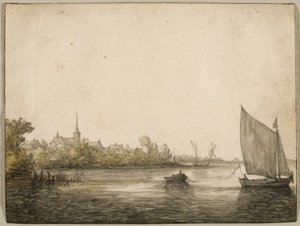 ニューマースの向こうに見たアイセルモンデの眺め、1640年頃 作： Aelbert Cuyp