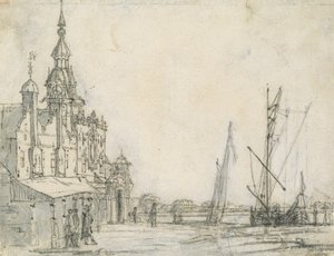 北東から見たグルートフーフドポールトの眺め、ドルドレヒト、1618年（紙にチョーク） 作： Aelbert Cuyp