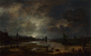 月明かりに照らされた町の近くの川（1645年頃 作： Aert van der Neer