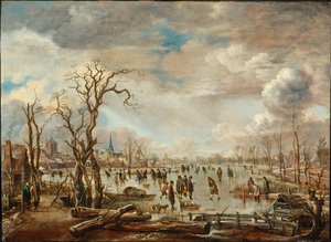 氷の喜びのある冬の風景、c。 1655 作： Aert van der Neer